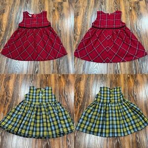 Vintage Y2K OskKosh B'gosh Size 18M‎ Girls Dress Yellow Red Plaid Floral Place
